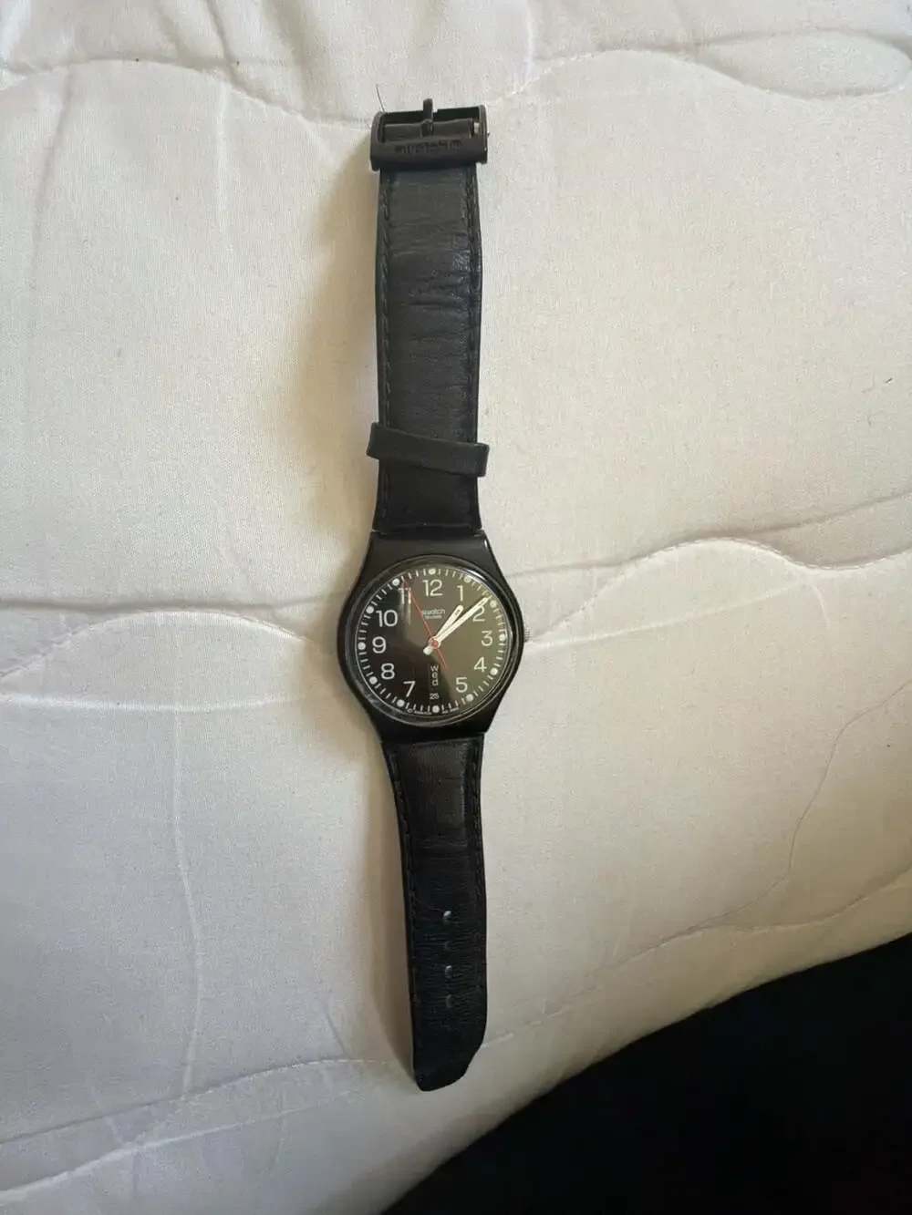 Swatch Red Sunday Unisex Watch GB750 Black Leather Strap